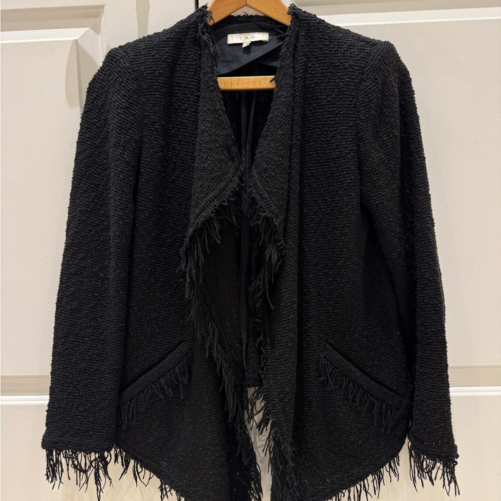 IRO Black Fringe Open Front Jacket